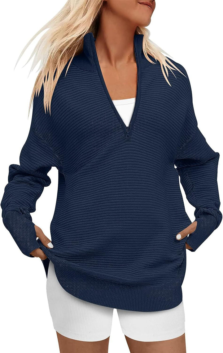 Dame Oversized Pullover med Ståkrave og Lynlås Stilla