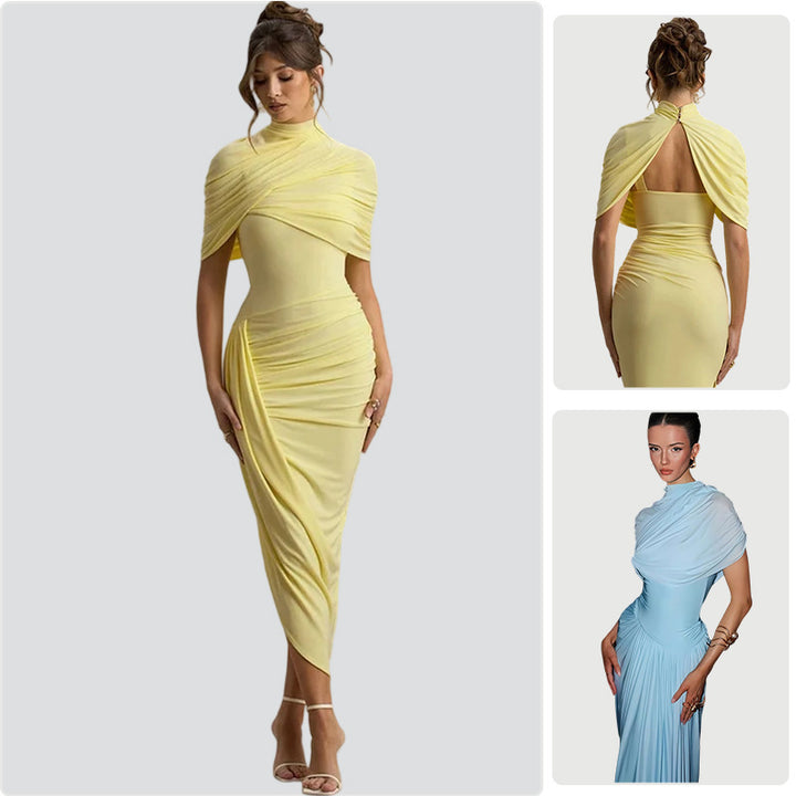 Dame elegante maxi kjoler med asymmetrisk top og blødt drapering