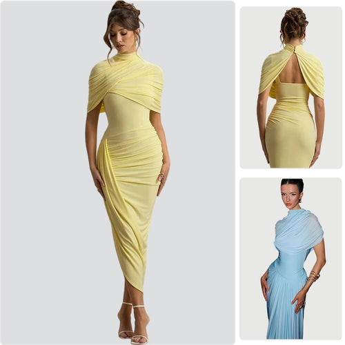 Dame elegante maxi kjoler med asymmetrisk top og blødt drapering