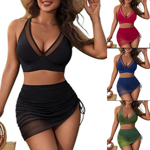 Dame bikini-sæt med raffineret indpakningsnederdel og sporty top Stilla