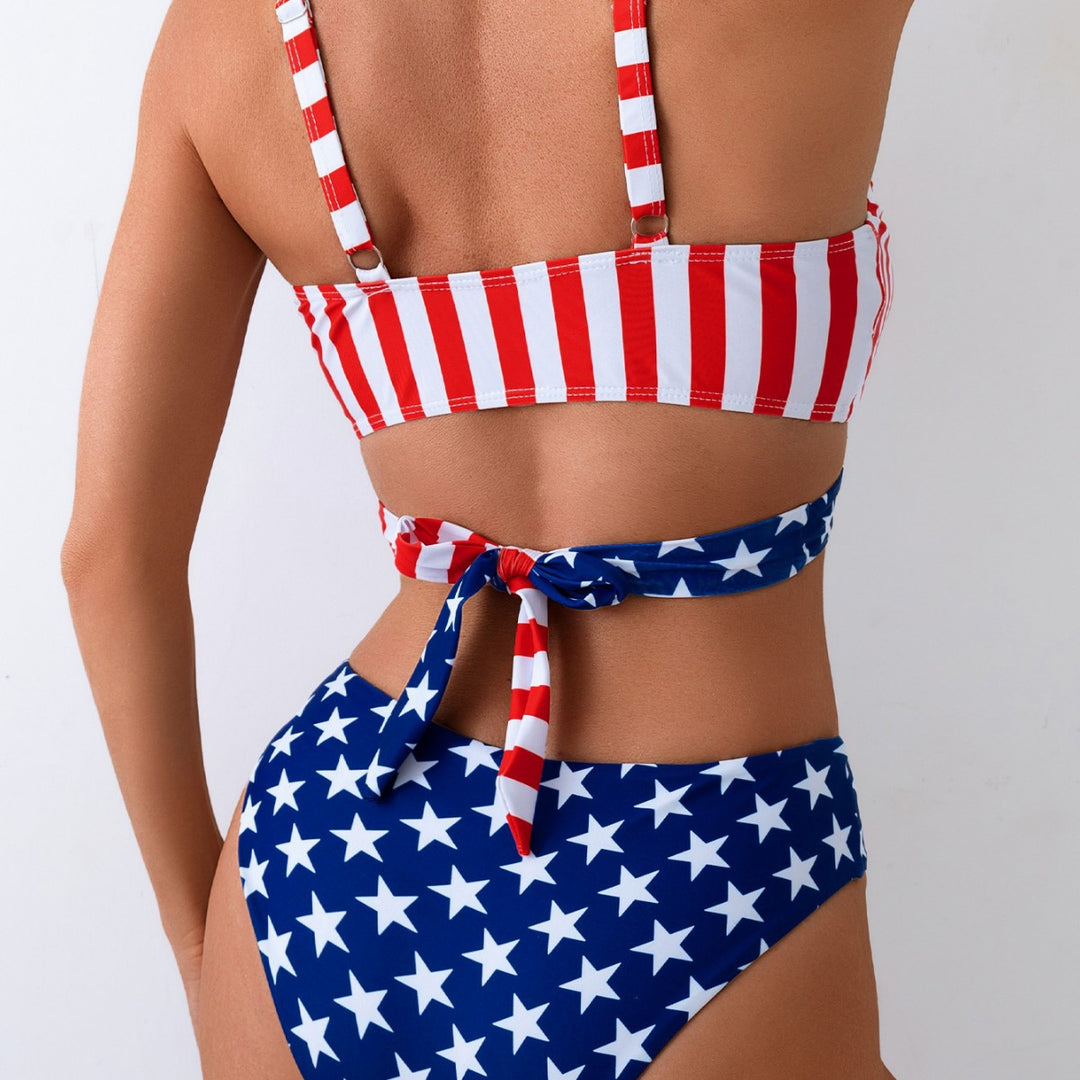 Dame triangel-bikini-sæt med asymmetrisk skæring og farverigt stjernedesign Skovae