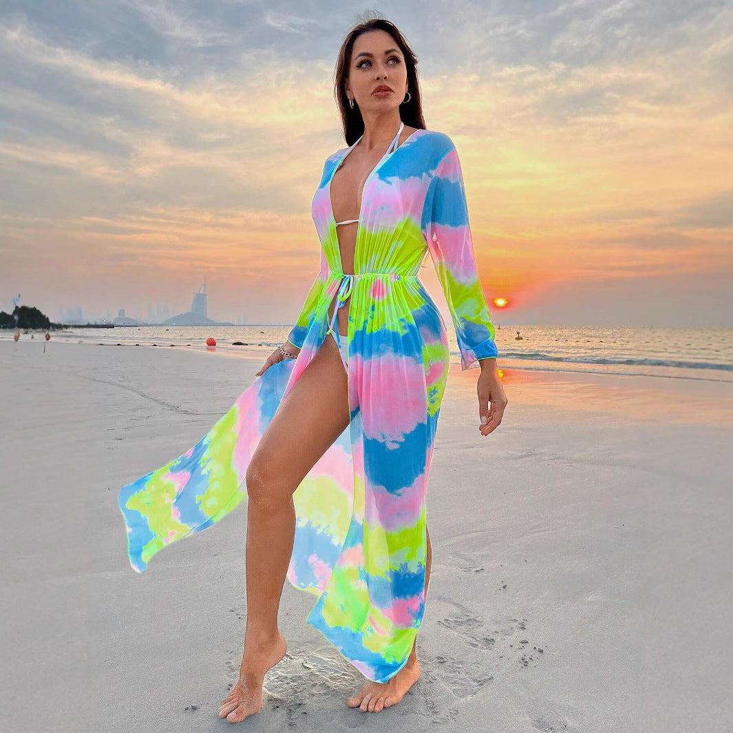 Dame Strandkimono med farverigt batikdesign Stilla