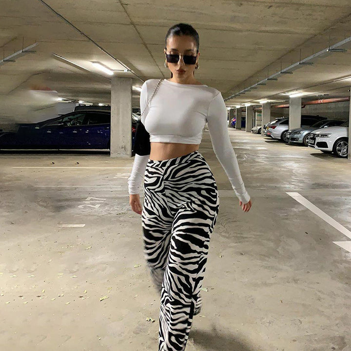 Femme Høj talje Zebra-mønster-bukser Stilla