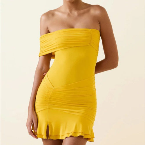 Dame Off-Shoulder Minikjole med drapering og sidelængde slids Stilla