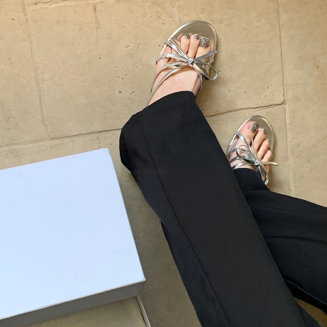 Dame elegante Open-Toe Slide Sandaler med sløjfeaccent Stilla