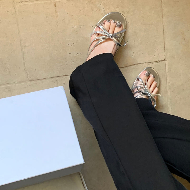 Dame elegante Open-Toe Slide Sandaler med sløjfeaccent Stilla