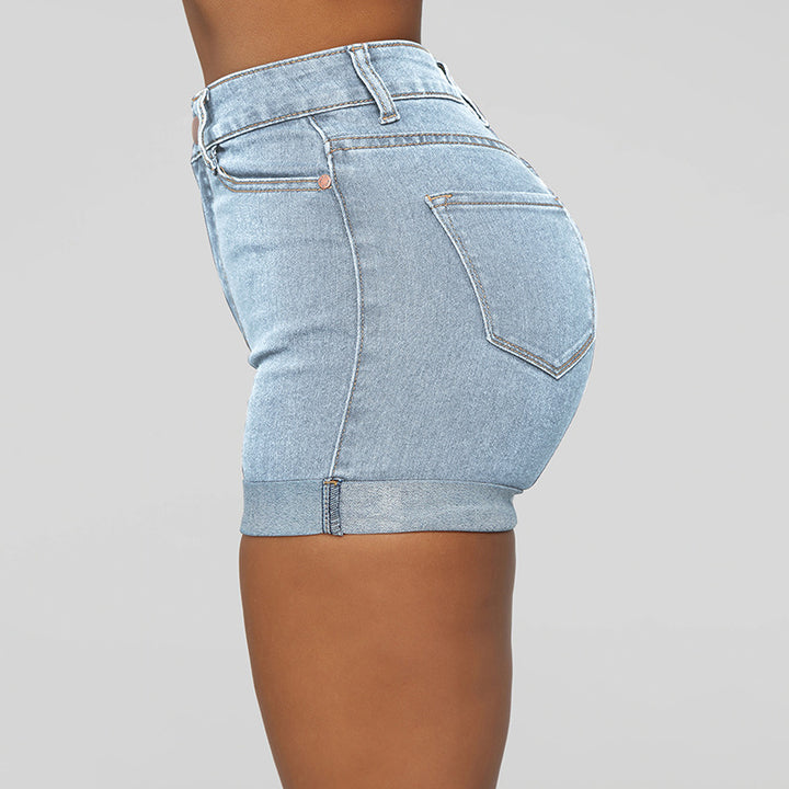 Dame Højskårne Jeansshorts med stilfuld kant Stilla