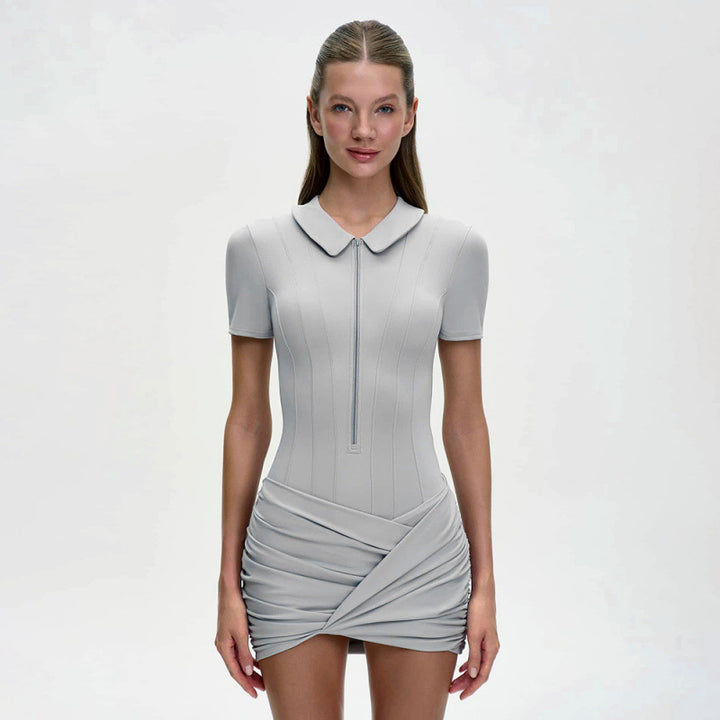 Damen Figurbetontes Minikleid mit Kragen und Reißverschluss Skovae