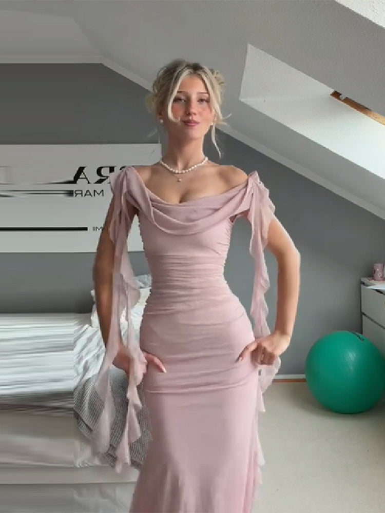 Damer Elegant Maxikjole med draperede ærmer og figurtilpasset snit Skovae