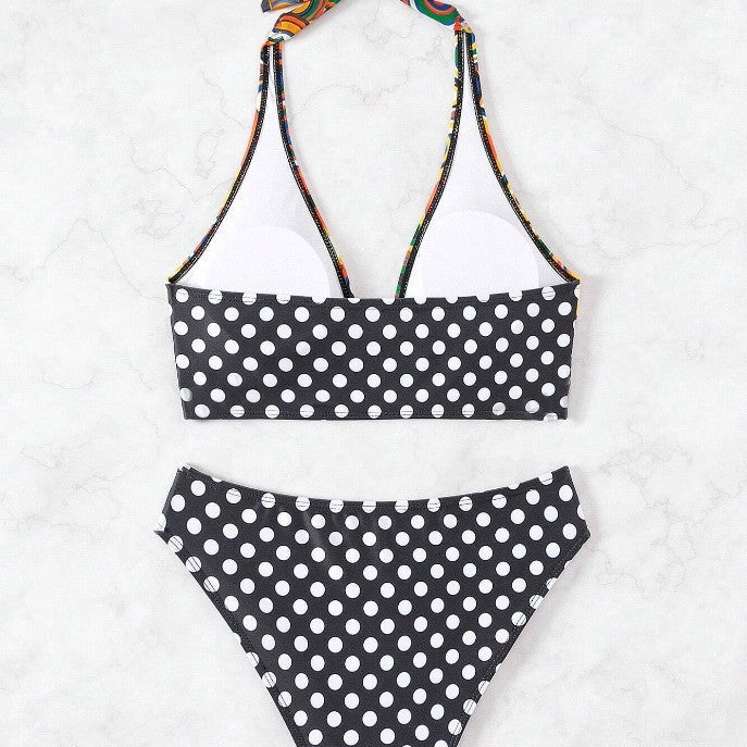 Dame bikini-sæt med geometrisk mønster og højskåret trusser Stilla