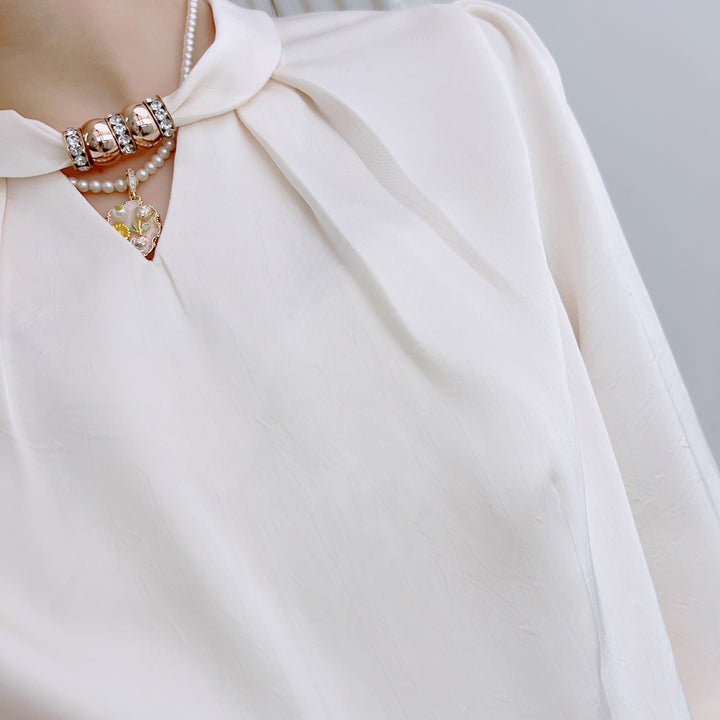 Dame Elegant Bluse med Volant og flot Turtle Neck Stilla