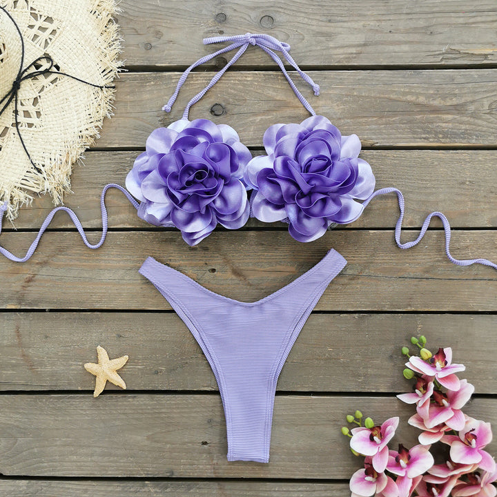Dame Bikini-sæt med dekorative blomsterapplikationer og moderne høj talje Stilla