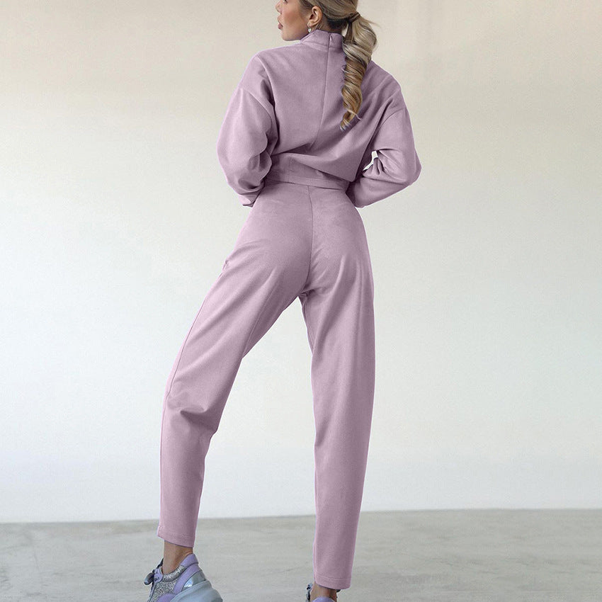 Dame Sporty Cropped Sweatshirt og Joggingbuks Sæt med høj Krave og Snørelukning Stilla