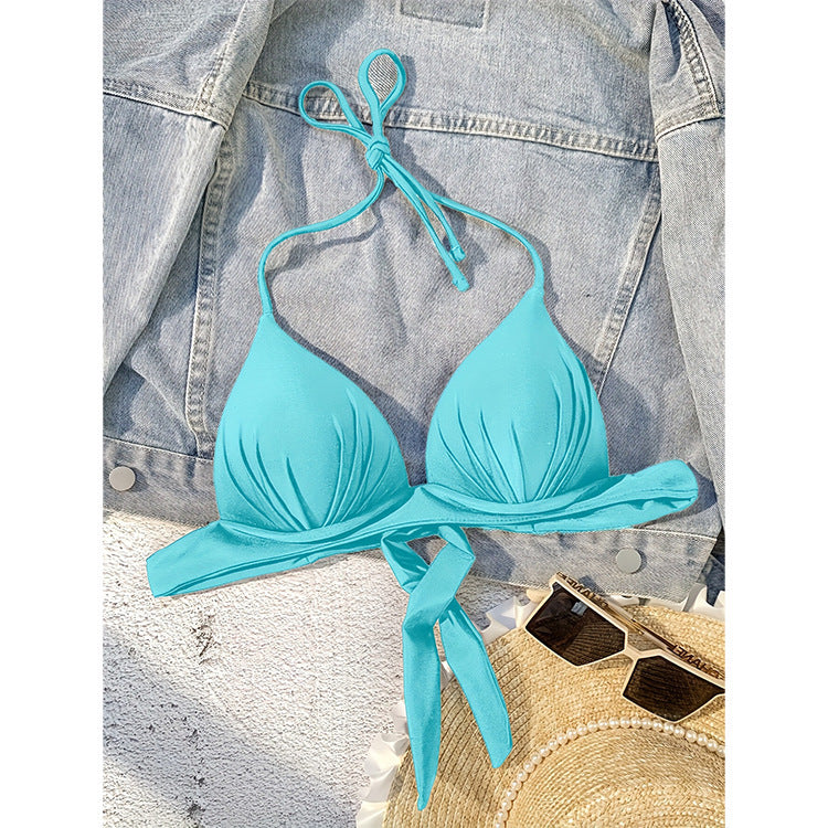 Dame trekants-bikini-top med justerbar halter og elegant indpakningsdetalje Skovae