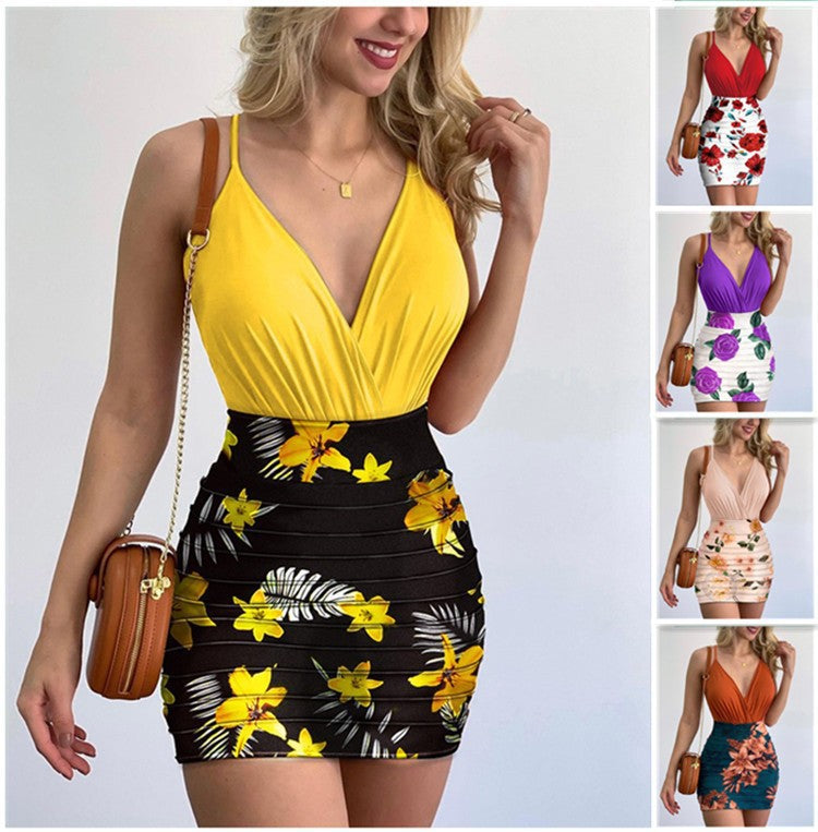 Dame Bodycon Kjole med blomsterdesign og trendy omslagudskæring Stilla