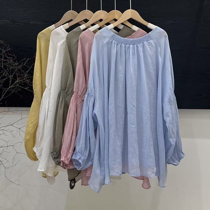 Femme Let Flydende Tunika-Bluse med Ballonærmer Stilla