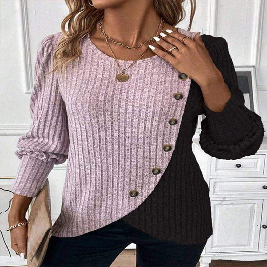 Kvinders sweater med asymmetrisk snit og knapdetaljer Stilla