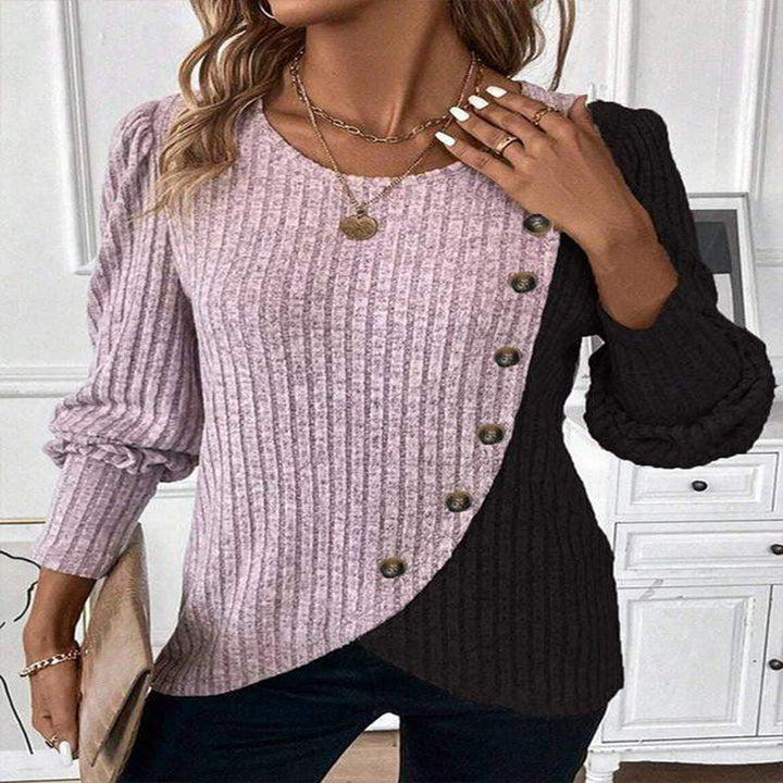 Kvinders sweater med asymmetrisk snit og knapdetaljer Stilla