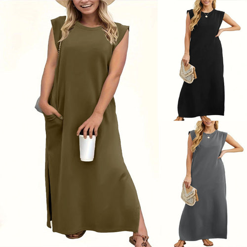 Kvinder Casual Maxi Kjole med Cap Sleeve Design Stilla