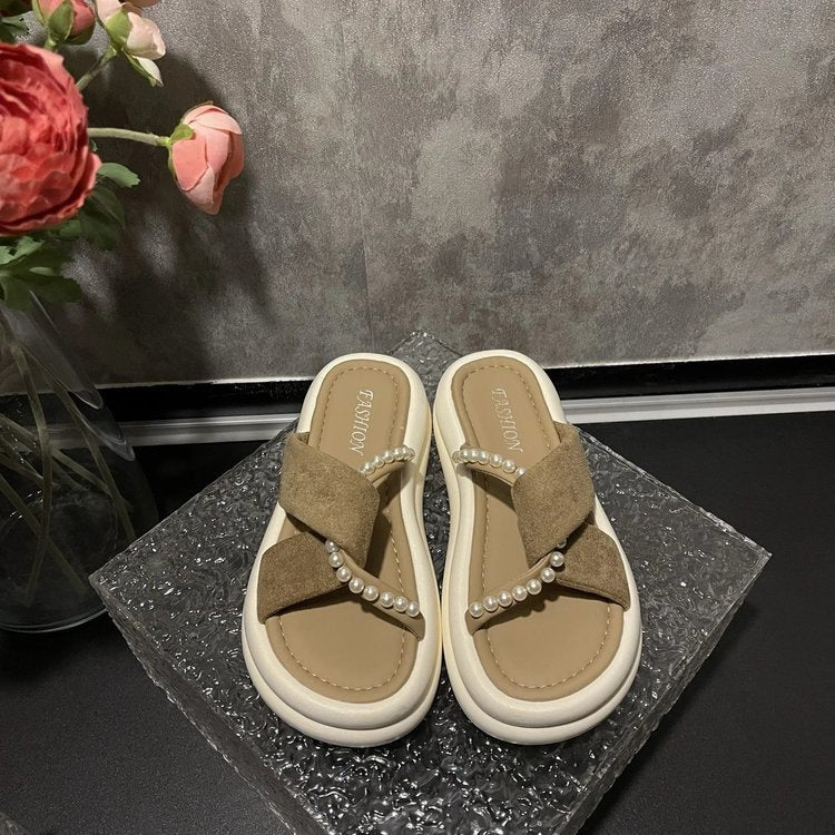 Dame Elegante Tåseparator Sandaler med moderne Remdesign og Perlepynt Stilla