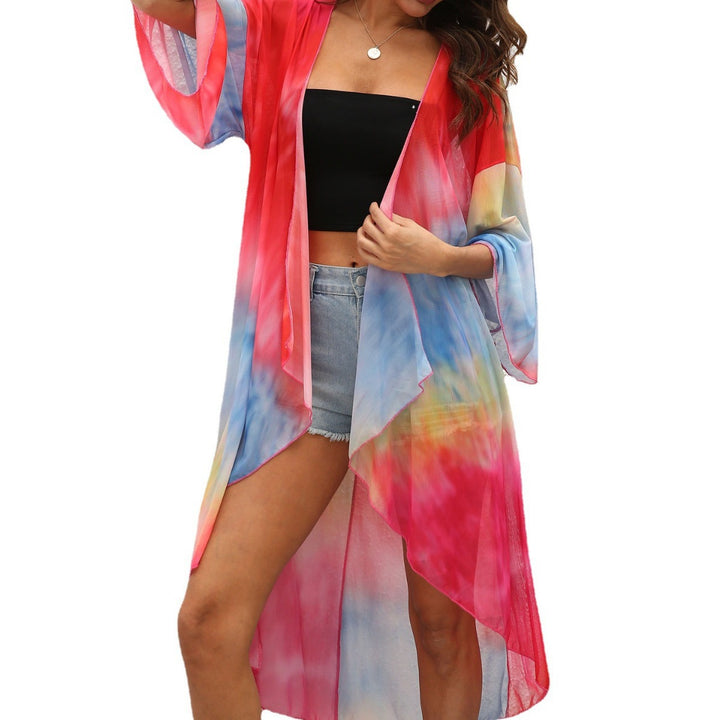 Dame luftig Strandkimono med farverigt batikdesign Stilla