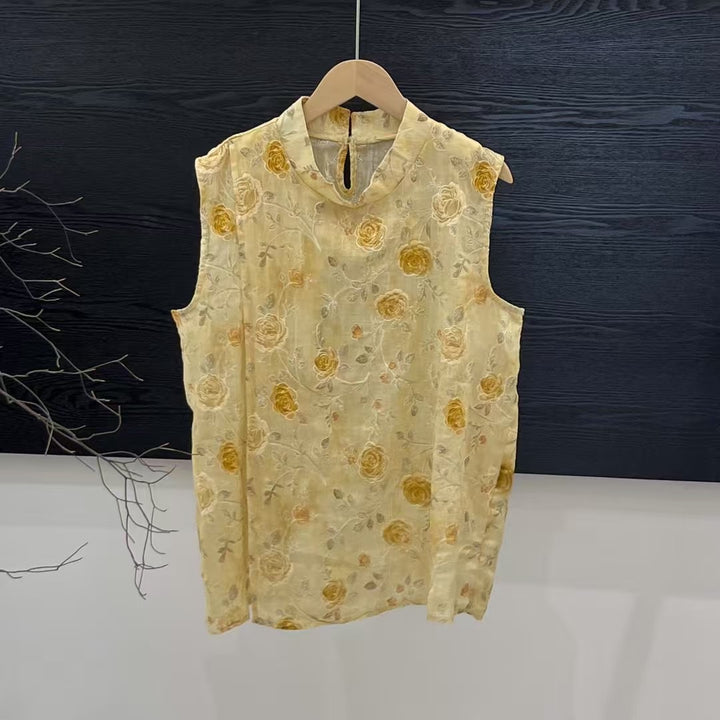 Dame Broderede Blomster Ærmeløs Bluse Stilla