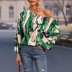 Dame asymmetrisk bluse tee med moderne marmor-design Stilla