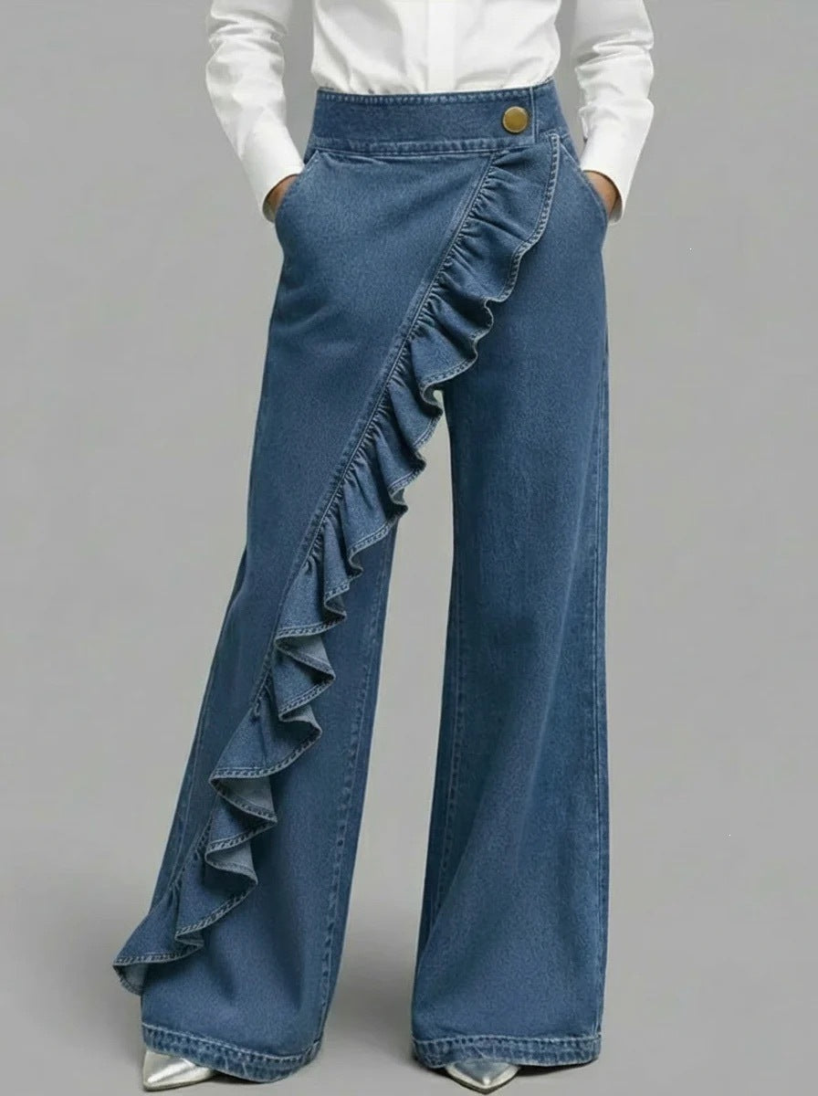 Kvinders brede jeans bukser med volangdetalje Skovae