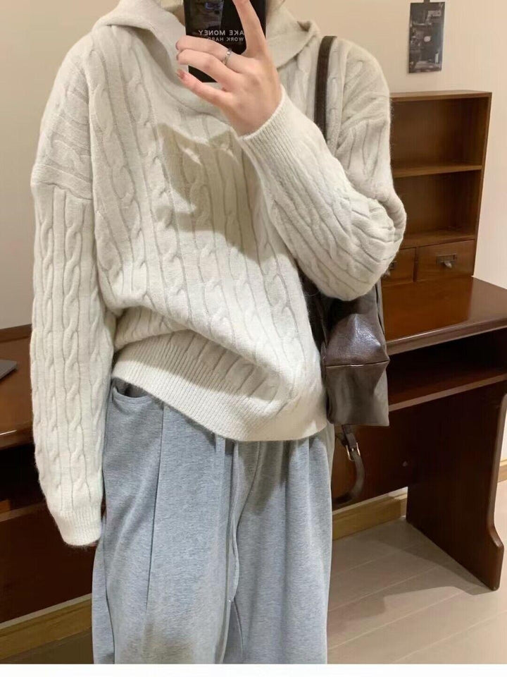 Femme Chunky Kabelstrik Hoodie Pullover Stilla