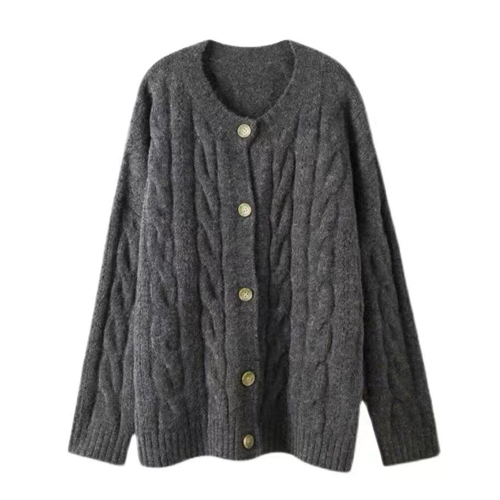 Femme Chunky Kabelstrik cardigan med iøjnefaldende knapper Stilla
