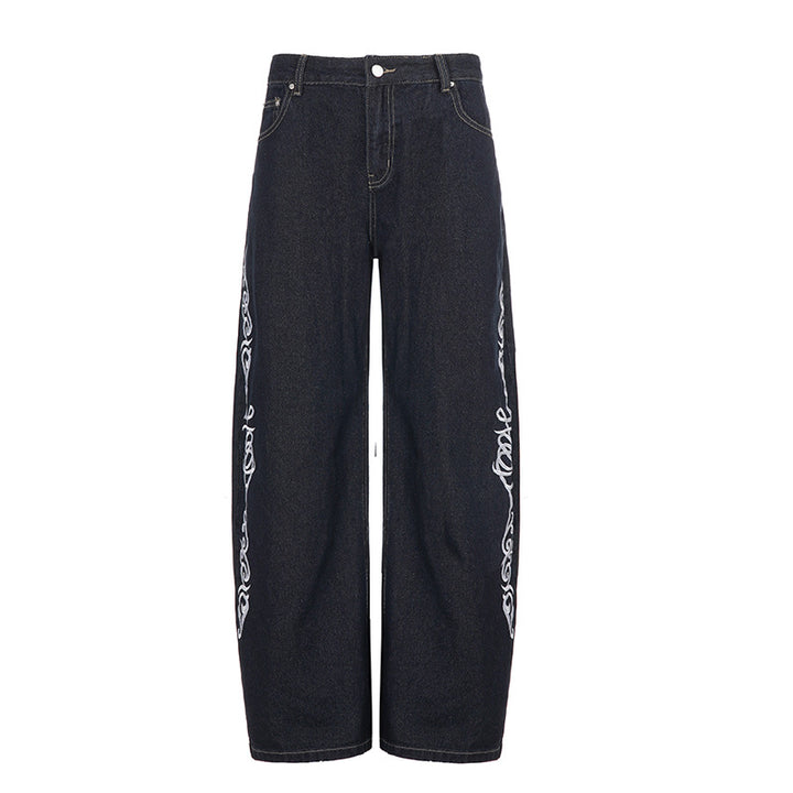 Dame løse jeans med kunstnerisk broderimønster Skovae