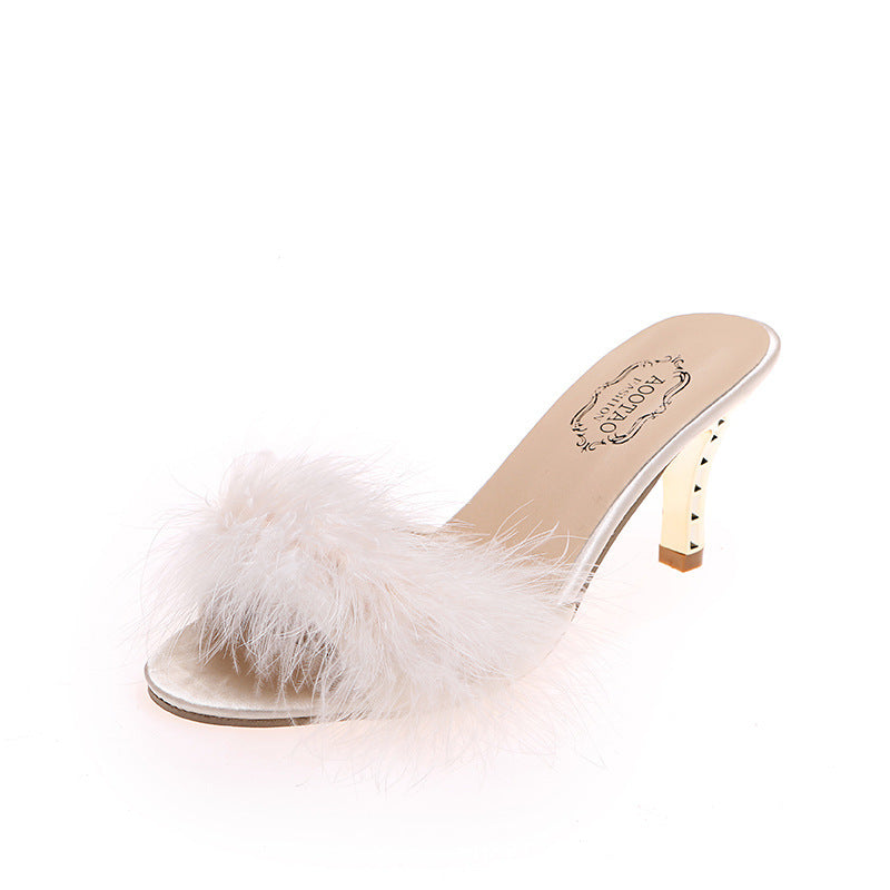 Dame Glamourøse Fuzzy sandaler med elegant Stiletto- hæl Stilla