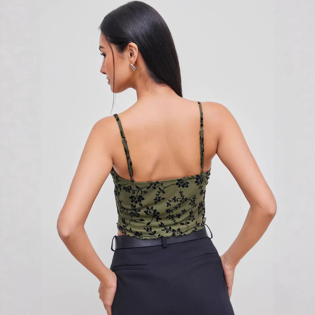 Dame spidstop med florale accenter og asymmetrisk snit Skovae