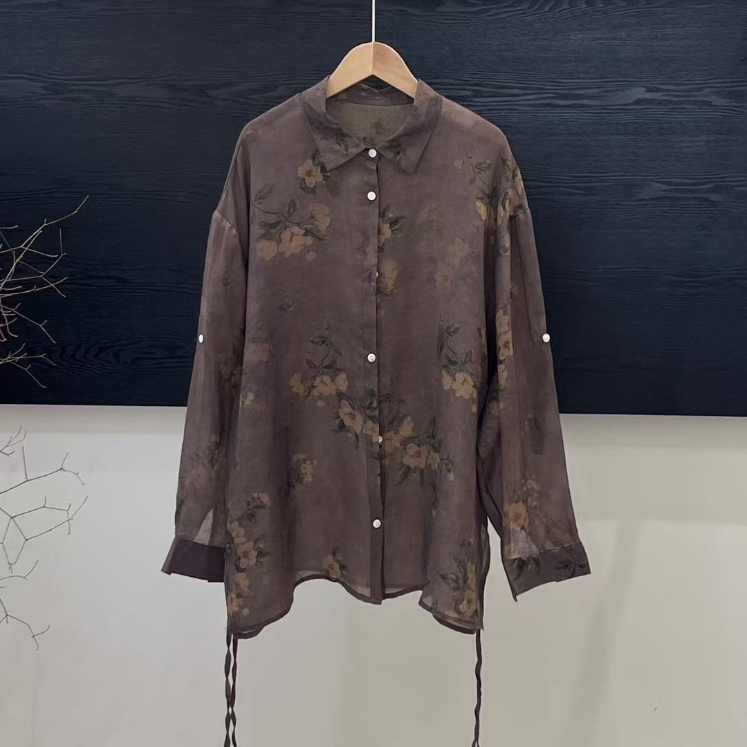 Femme Floral Print Oversized Knaplukning Skjorte Stilla