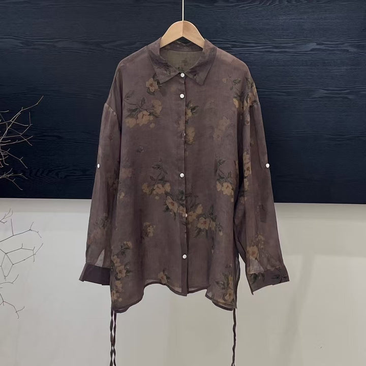 Femme Floral Print Oversized Knaplukning Skjorte Stilla