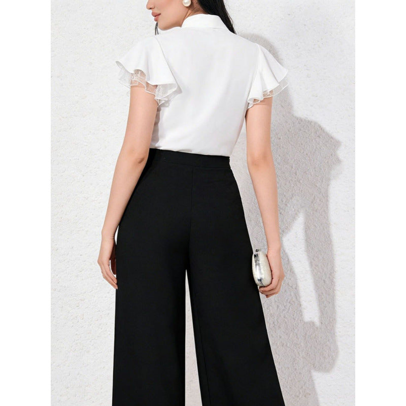 Damebluse med ruffles ærmer og feminin sløjfe Skovae
