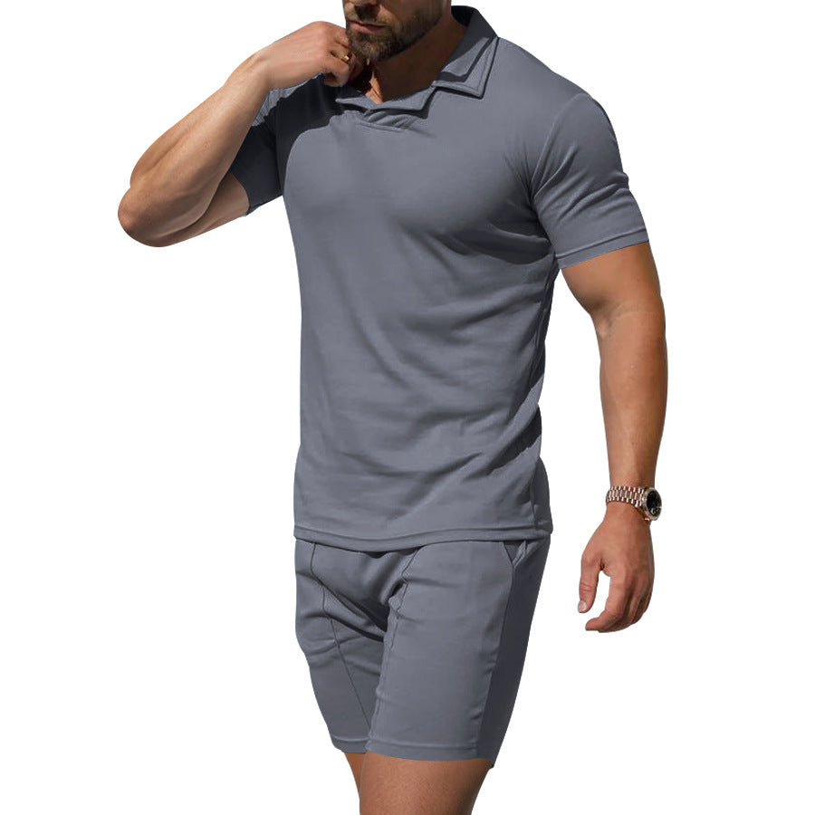 Herrer poloshirt og shorts-sæt i hudvenligt, elastisk materiale med moderigtigt krave Stilla