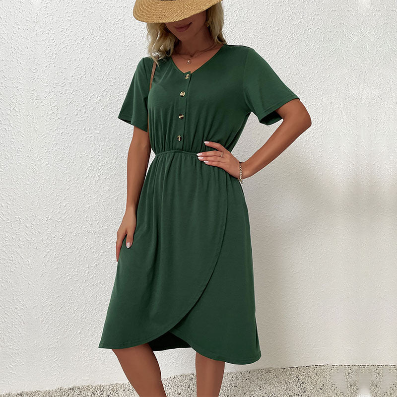 Dame Button-Up Vikkel-Midi-Kjole med Rynkedetalje Stilla