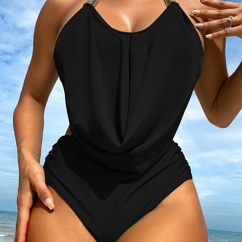Dame elegant Én-delt Badedragt med raffineret Halterneck og glinsende Detaljer Skovae