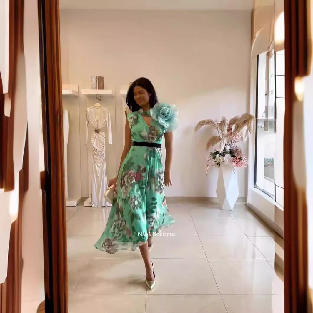 Kvinder Flydende Maxi Kjole med Blomsterdesign og Off-Shoulder Rynke Skovae
