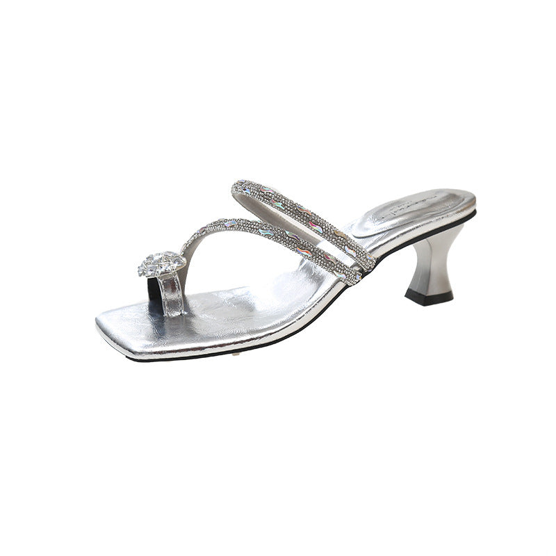 Dame Elegant Rhinestone-Stropper Lav Hæl Sandaler Stilla