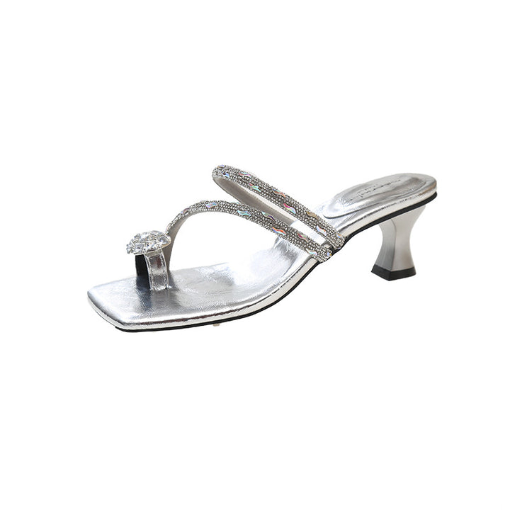 Dame Elegant Rhinestone-Stropper Lav Hæl Sandaler Stilla