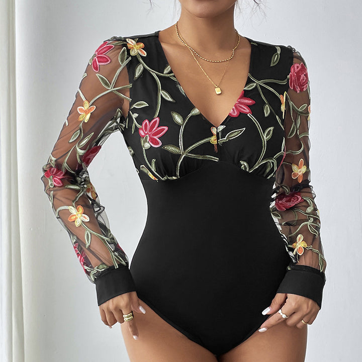 Dame Floral Broderet Bodysuit Stilla