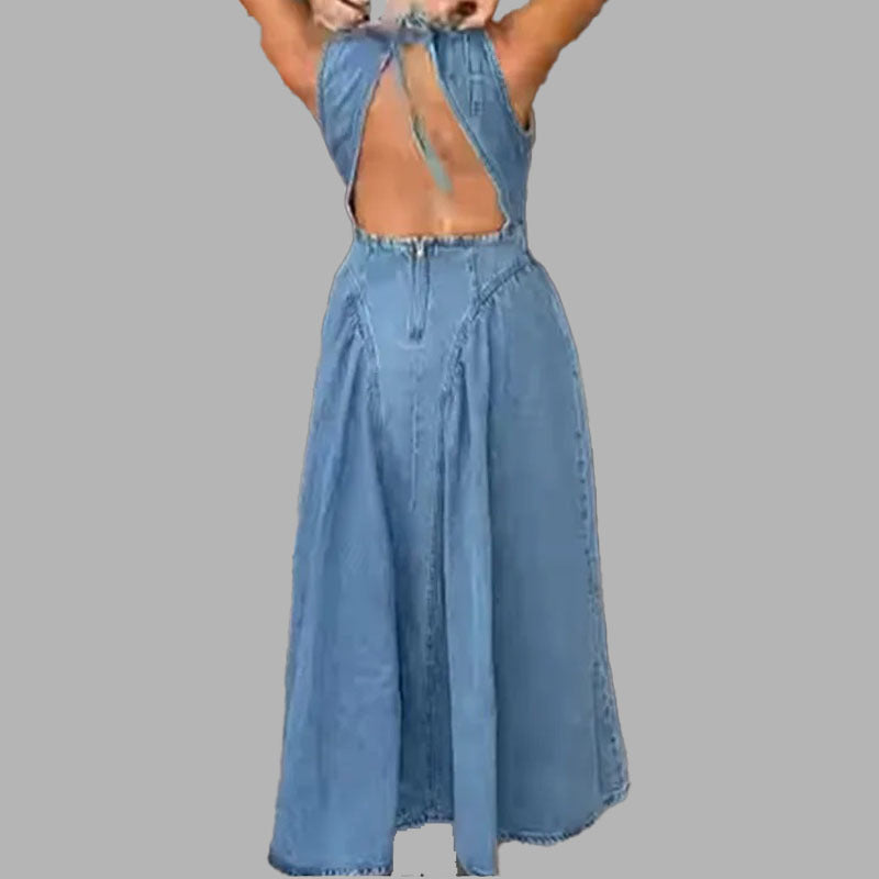 Kvindernes Jeans Maxi Kjole med Moderne Snit og A-Linje Stilla