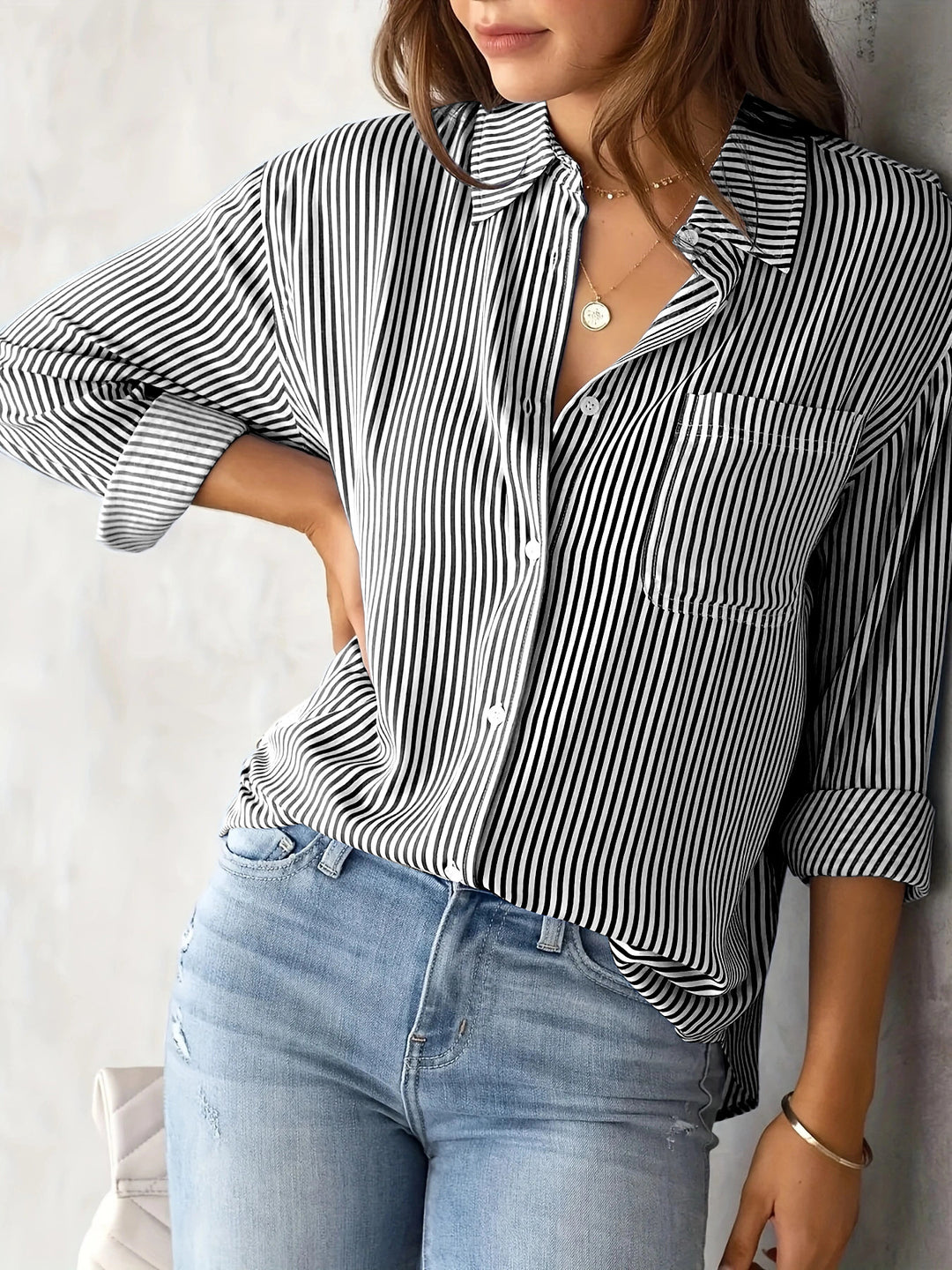 Dame afslappet elegant bluse med striber Stilla
