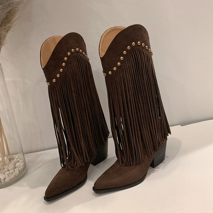 Femme Fransen-detalje Western Støvler Stilla