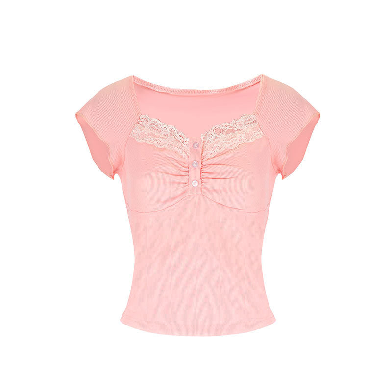 Dame mode top med fine spidsdetaljer og elegante knapper Skovae