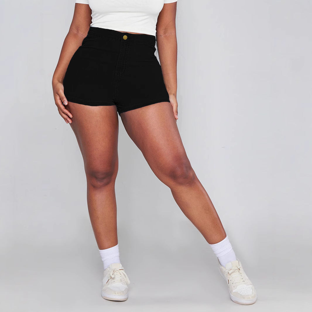 Dame Højtaljede Jeansshorts i moderigtigt design med figursyende snit Stilla