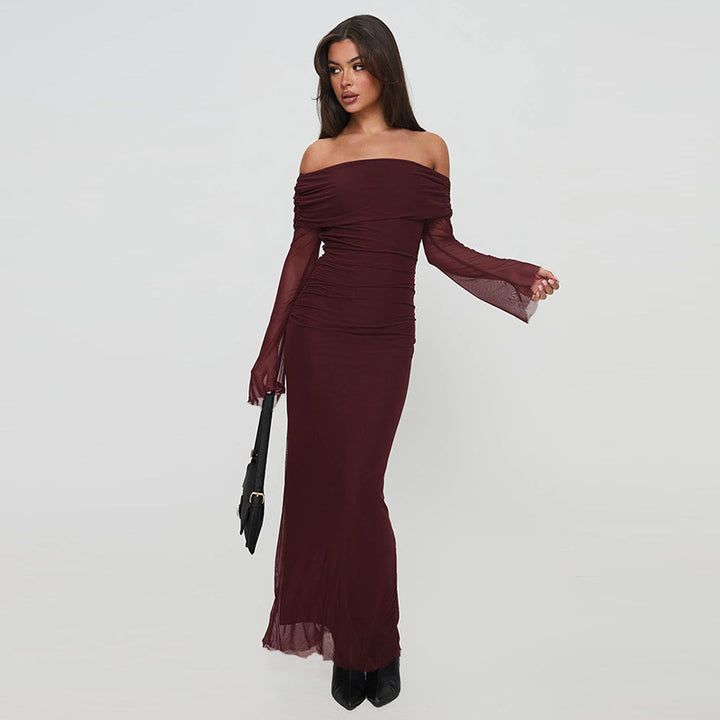 Dame Off-Shoulder Rynk Maxi Kjole Stilla 1751515779