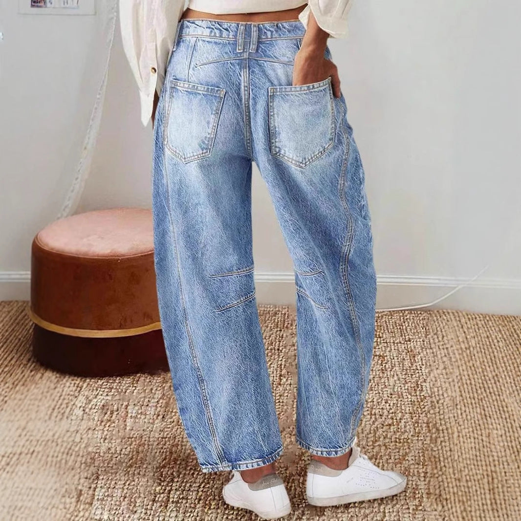 Kvinde brede jeans med høj talje og moderne design detaljer Skovae